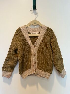 Kids Olive Green & Cream Button-Up Cardigan Sweater
